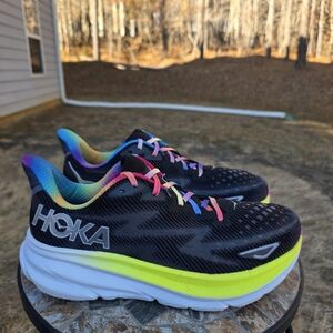 Hoka Clifton 9 1127896 BAAB Black Rainbow Running Shoes Sneakers Women Size 12 B